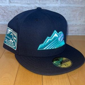New Era 59Fifty Colorado Rockies Fitted Hat Size 7 5/8 Teal UV 25th Side Patch